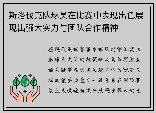 斯洛伐克队球员在比赛中表现出色展现出强大实力与团队合作精神